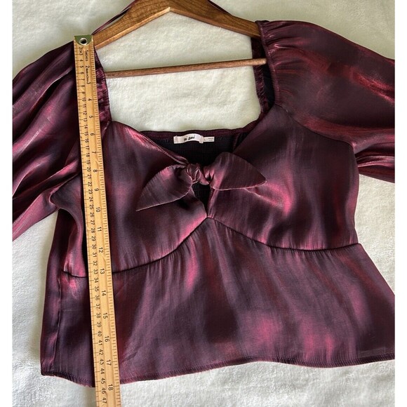 Francesca's Womens Shirt Large Satin Tie Front Blouse Whimsical Milkmaid - Picture 6 of 12